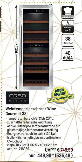 METRO Caso Weintemperierschrank Wine Gourmet 38 Angebot