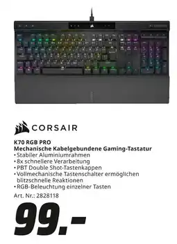 MediaMarkt CORSAIR K70 RGB PRO Mechanische Kabelgebundene Gaming-Tastatur Angebot