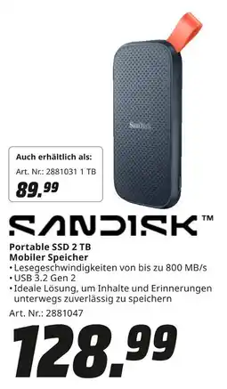 MediaMarkt SANDISK Mobiler Speicher Portable SSD 2 TB Angebot
