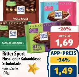 Aktiv Irma Ritter Sport Nuss- oder Kakaoklasse Schokolade Angebot