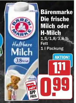 HIT Bärenmarke Die frische Milch oder H-Milch Angebot