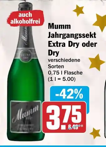 HIT Mumm Jahrgangssekt Extra Dry oder Dry Angebot