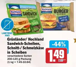 HIT Grünländer/ Hochland SandwichScheiben, Schnitt/Schmelzkäse in Scheiben Angebot