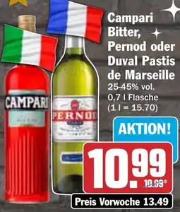 HIT Campari Bitter, Pernod oder Duval Pastis de Marseille Angebot