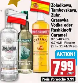 HIT Zoladkowa, Tambovskaya, Zubr, Grasovka Vodka oder Rushkinoff Caramel Angebot