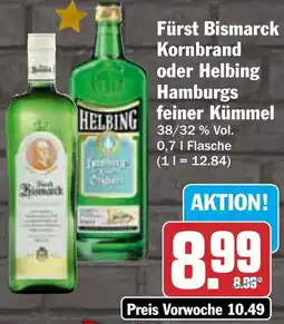 HIT Fürst Bismarck Kornbrand oder Helbing Hamburgs feiner Kümmel Angebot