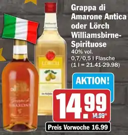 HIT Grappa di Amarone Antica oder Lörch Williamsbirne Spirituose Angebot