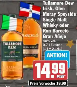 HIT Tullamore Dew Irish, Glen Moray Speyside Single Malt Whisky oder Ron Barceló Gran Añejo Angebot