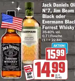 HIT Jack Daniels Old N°7, Jim Beam Black oder Evermann Black Forrest Whisky Angebot