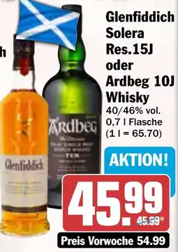 HIT Glenfiddich Solera Res. 15J oder Ardbeg 10J Whisky Angebot