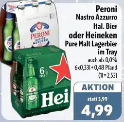 Aktiv Irma Peroni Nastro Azzurro Ital. Bier oder Heineken Pure Malt Lagerbier im Tray Angebot