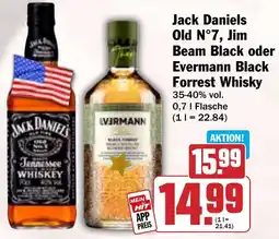 HIT Jack Daniels Old N°7, Jim Beam Black oder Evermann Black Forrest Whisky Angebot
