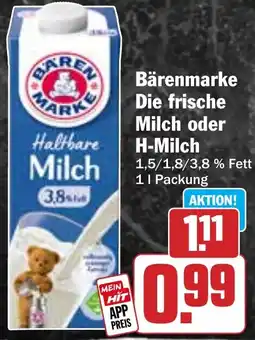 HIT Bärenmarke Die frische Milch oder H-Milch Angebot