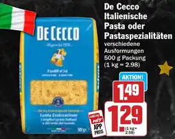 HIT De Cecco Italienische Pasta oder Pastaspezialitäten Angebot