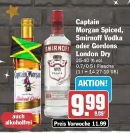 AEZ Captain Morgan Spiced, Smirnoff Vodka oder Gordons London Dry Angebot