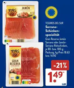Aldi Süd TESOROS DEL SUR Serrano Schinkenspezialität Angebot