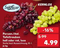 Kaufland Sanlucar peruan./ital. tafeltrauben hell oder rot, lose Angebot