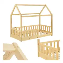 Netto Marken-Discount Juskys Kinderbett Marli 80 x 160 cm Rausfallschutz, Lattenrost & Dach Natur Hausbett Holz Angebot