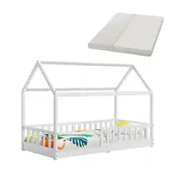 Netto Marken-Discount Juskys Kinderbett Marli 90 x 200 cm mit Matratze, Gitter, Lattenrost & Dach - Bett Weiß Angebot