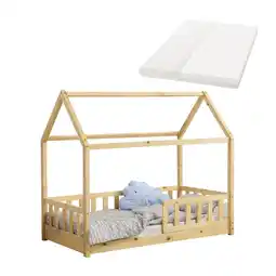 Netto Marken-Discount Juskys Kinderbett Marli 80 x 160 cm mit Matratze, Gitter, Lattenrost & Dach - Bett Natur Angebot
