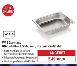 METRO WAS Germany GN-Behälter 1/2-65 mm, Chromnickelstahl Angebot