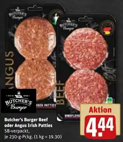 REWE Butcher's Burger Beef oder Angus Irish Patties Angebot