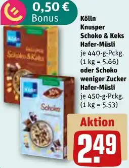 REWE Kölln Knusper Schoko & Keks Hafer-Müsli oder Schoko weniger Zucker Hafer-Müsli Angebot