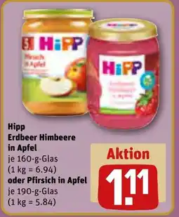 REWE Hipp Erdbeer Himbeere in Apfel oder Pfirsich in Apfel Angebot
