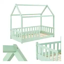 Netto Marken-Discount Juskys Kinderbett Marli 80 x 160 cm Rausfallschutz, Lattenrost & Dach Mint Hausbett Holz Angebot