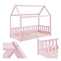 Netto Marken-Discount Juskys Kinderbett Marli 80 x 160 cm Rausfallschutz, Lattenrost & Dach Rosa Hausbett Holz Angebot