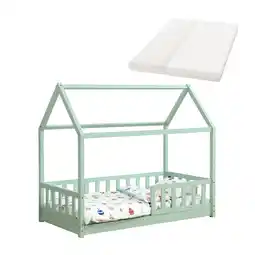 Netto Marken-Discount Juskys Kinderbett Marli 80 x 160 cm mit Matratze, Gitter, Lattenrost & Dach - Bett Mint Angebot