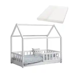Netto Marken-Discount Juskys Kinderbett Marli 80 x 160 cm mit Matratze, Gitter, Lattenrost & Dach - Bett Weiß Angebot