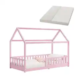 Netto Marken-Discount Juskys Kinderbett Marli 90 x 200 cm mit Matratze, Gitter, Lattenrost & Dach - Bett Rosa Angebot