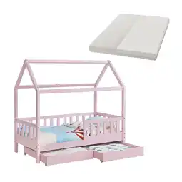 Netto Marken-Discount Juskys Kinderbett Marli 80 x 160 cm mit Matratze, Bettkasten, Gitter, Lattenrost & Dach - Bett Rosa Angebot