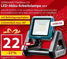 Sonderpreis Baumarkt GERMANIA Plattform 2.0 LED-Akku-Arbeitslampe 20 v Angebot