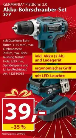 Sonderpreis Baumarkt GERMANIA Plattform 2.0 Akku-Bohrschrauber-Set 20 V Angebot