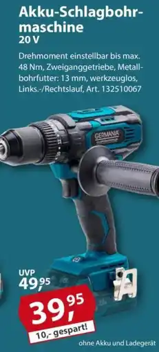 Sonderpreis Baumarkt Akku-Schlagbohrmaschine 20 V Angebot