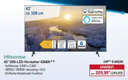 METRO Hisense 43" UHD-LED Fernseher 43A6N Angebot
