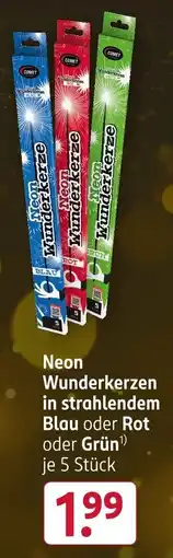Rossmann Neon Wunderkerzen in strahlendem Blau oder Rot oder Grün Angebot