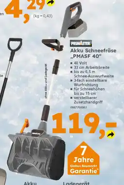 Globus Baumarkt PRIMASTER Akku Schneefräse ,,PMASF 40" Angebot