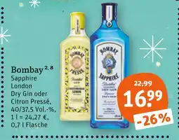 tegut Bombay sapphire london dry gin Angebot