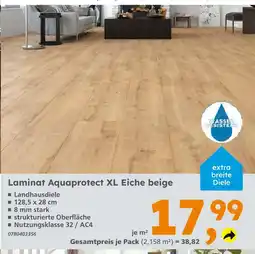 Globus Baumarkt Laminat aquaprotect xl eiche beige Angebot
