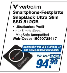 expert Techno Land verbatim Smartphone-Festplatte SnapBack Ultra Slim SSD 512GB Angebot