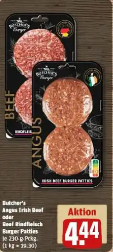 REWE Butcher's Angus Irish Beef oder Beef Rindfleisch Burger Patties Angebot