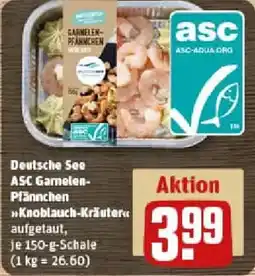 REWE Deutsche See ASC Garnelen Pfännchen Knoblauch Kräuter Angebot