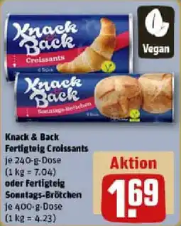 REWE Knack & Back Fertigteig Croissants oder Fertigteig Sonntags Brötchen Angebot