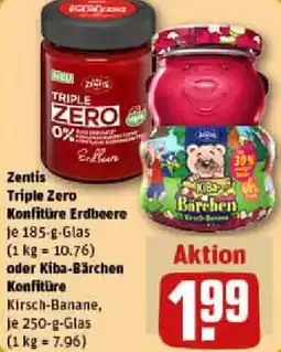 REWE Zentis Triple Zero Konfitüre Erdbeere oder Kiba-Bärchen Konfitüre Angebot