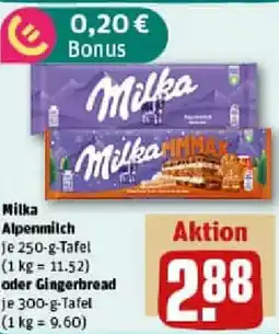 REWE Milka Alpenmilch oder Gingerbread Angebot