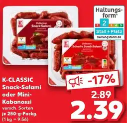 Kaufland K-CLASSIC Snack Salami oder Mini Kabanossi Angebot
