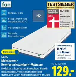Lidl f.a.n. Mehrzonen Komfortschaumkern-Matratze Angebot
